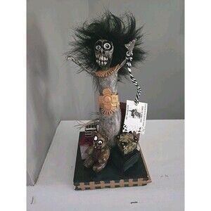 Creepy Hand-Sculpted Art Doll OOAK Signed Egyptian Zombie Creature w/ Scare Bear